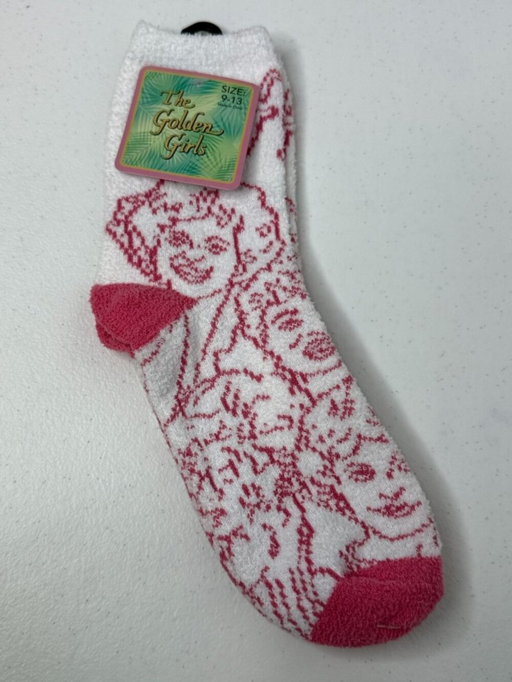 The Golden Girls Fuzzy Socks Pink White Cozy Retro Womens 9-13 New